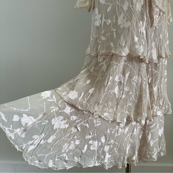 Cameron Blake Long 100% Silk Embroidered Dress Ruffled Skirt With Cover Blazer - Picture 11 of 16